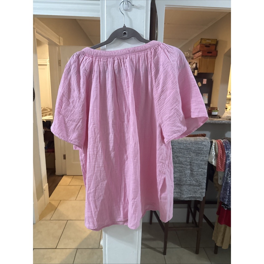 BeachLunchLounge Pink Gauze Lightweight Flutter Sleeve Blouse 1X Plus New Tags - Picture 5 of 9